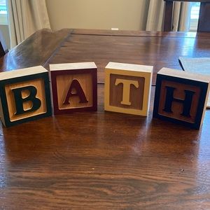 Wood block BATH sign